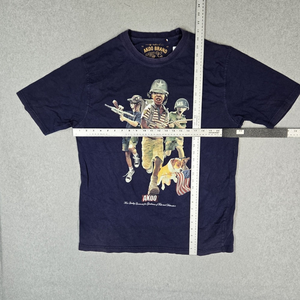 AKOO Brand Men Shirt 3XL Navy Graphic Soldiers Tee Grunge Logo